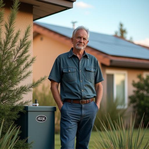 Huiseigenaar Peter Bakker naast zijn zonnepanelen